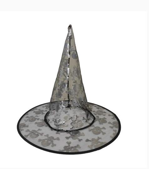 CHAPEU BRUXA TRANSPARENTE CAVEIRA